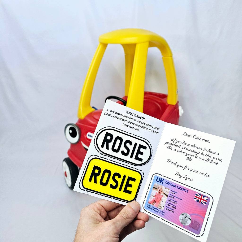 Personalised UK Style Number Plate Set for Little Tikes Cozy Coupe - Gift for Toddlers with Optional Extras