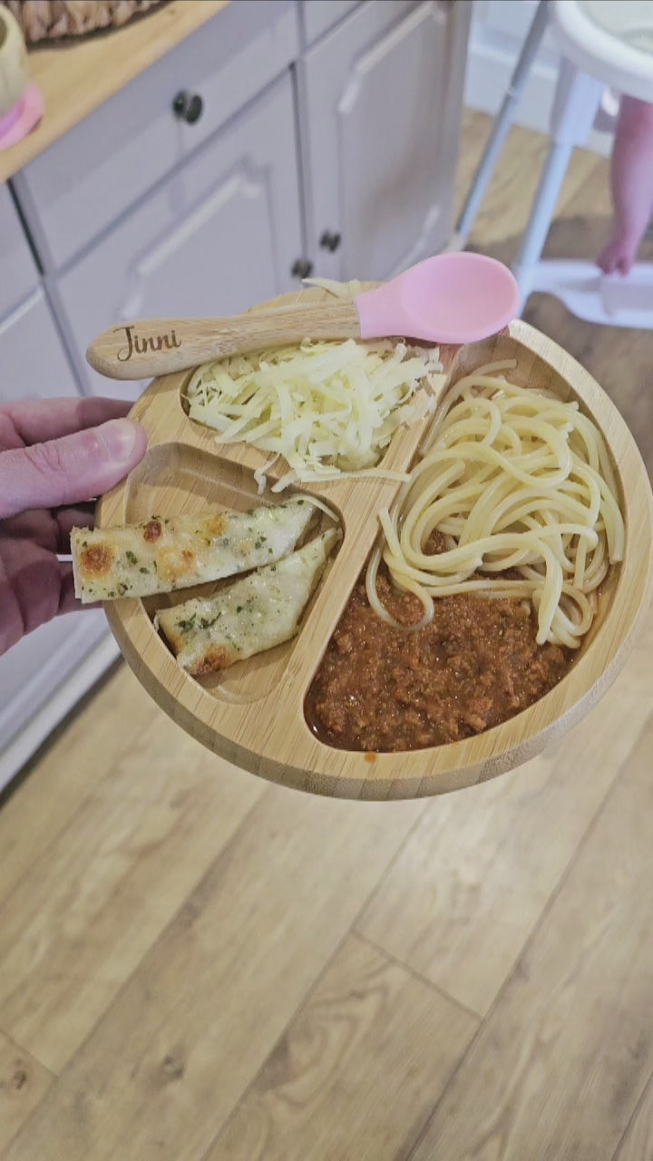 Personalised Baby Dining Set – Bamboo Weaning Plate, Fork and Spoon Set. Weaning Set, First Birthday Baby Shower Gift for Newborns